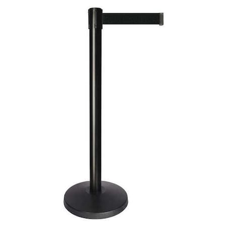 Barrier Post with Belt, Black, 10 ft Length, 40 in Post Height, No Legend, Powder Coated MPN:QPLUS-33-B9