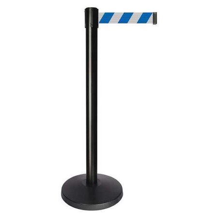 Barrier Post with Belt, Black, 10 ft Length, 40 in Post Height, No Legend, Powder Coated MPN:QPLUS-33-D1