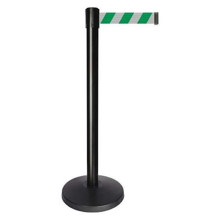 Barrier Post with Belt, Black, 10 ft Length, 40 in Post Height, No Legend, Powder Coated MPN:QPLUS-33-D2