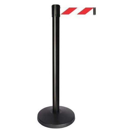 Barrier Post with Belt, Black, 10 ft Length, 40 in Post Height, No Legend, Powder Coated MPN:QPLUS-33-D3