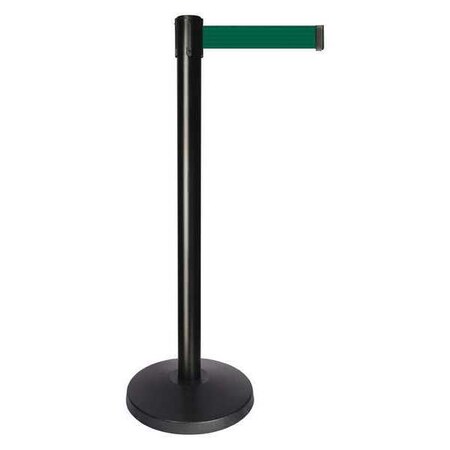 Barrier Post with Belt, Black, 10 ft Length, 40 in Post Height, No Legend, Powder Coated MPN:QPLUS-33-G7