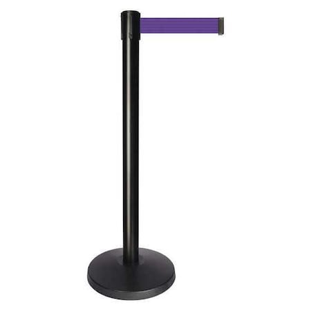 Barrier Post with Belt, Black, 10 ft Length, 40 in Post Height, No Legend, Powder Coated MPN:QPLUS-33-P5
