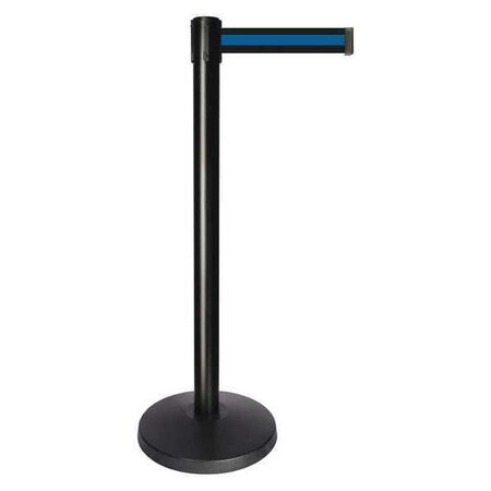 Barrier Post with Belt, Black, 10 ft Length, 40 in Post Height, No Legend, Powder Coated MPN:QPLUS-33-S1
