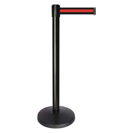 Barrier Post with Belt, Black, 10 ft Length, 40 in Post Height, No Legend, Powder Coated MPN:QPLUS-33-S2