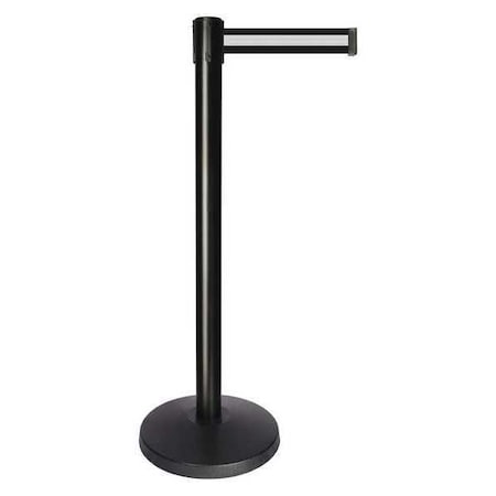 Barrier Post with Belt, Black, 10 ft Length, 40 in Post Height, No Legend, Powder Coated MPN:QPLUS-33-S3