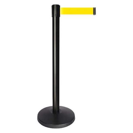 Barrier Post with Belt, Black, 10 ft Length, 40 in Post Height, No Legend, Powder Coated MPN:QPLUS-33-Y5