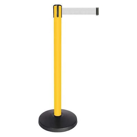 Barrier Post with Belt, Yellow, 10 ft Length, 40 in Post Height, No Legend, Powder Coated MPN:QPLUS-35-B1