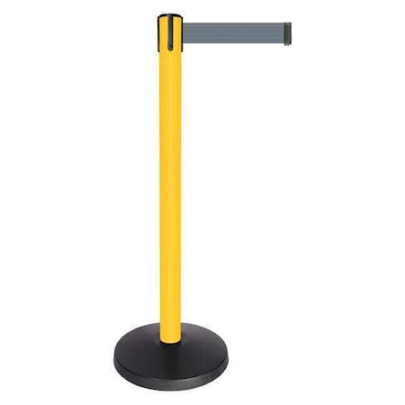 Barrier Post with Belt, Yellow, 10 ft Length, 40 in Post Height, No Legend, Powder Coated MPN:QPLUS-35-B5