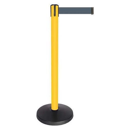 Barrier Post with Belt, Yellow, 10 ft Length, 40 in Post Height, No Legend, Powder Coated MPN:QPLUS-35-B7