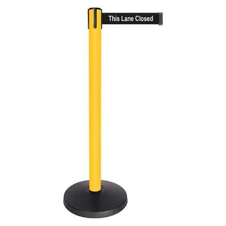 Barrier Post with Belt, Yellow, 10 ft Length, 40 in Post Height, This Lane Closed, Powder Coated MPN:QPLUS-35-BD