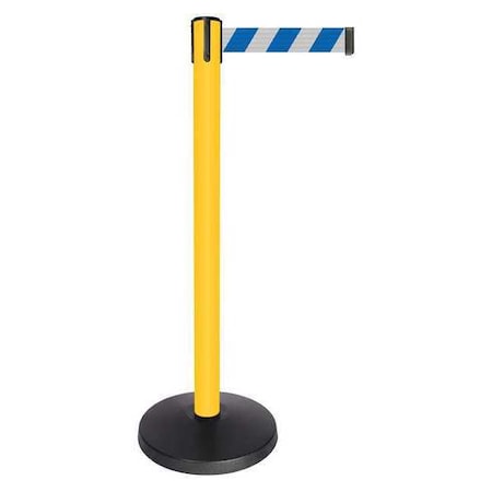 Barrier Post with Belt, Yellow, 10 ft Length, 40 in Post Height, No Legend, Powder Coated MPN:QPLUS-35-D1