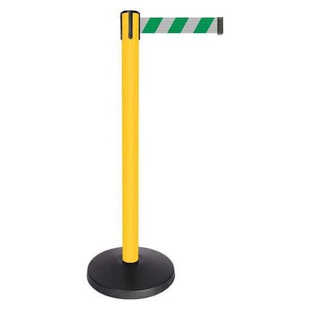 Barrier Post with Belt, Yellow, 10 ft Length, 40 in Post Height, No Legend, Powder Coated MPN:QPLUS-35-D2