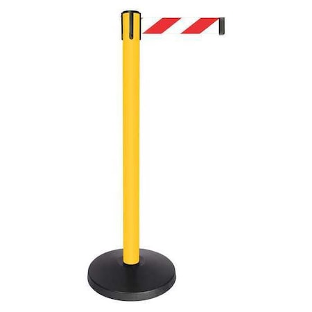 Barrier Post with Belt, Yellow, 10 ft Length, 40 in Post Height, No Legend, Powder Coated MPN:QPLUS-35-D3