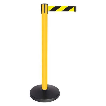 Barrier Post with Belt, Yellow, 10 ft Length, 40 in Post Height, No Legend, Powder Coated MPN:QPLUS-35-D4