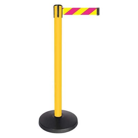 Barrier Post with Belt, Yellow, 10 ft Length, 40 in Post Height, No Legend, Powder Coated MPN:QPLUS-35-D5