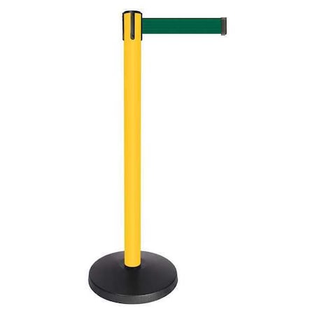 Barrier Post with Belt, Yellow, 10 ft Length, 40 in Post Height, No Legend, Powder Coated MPN:QPLUS-35-G7