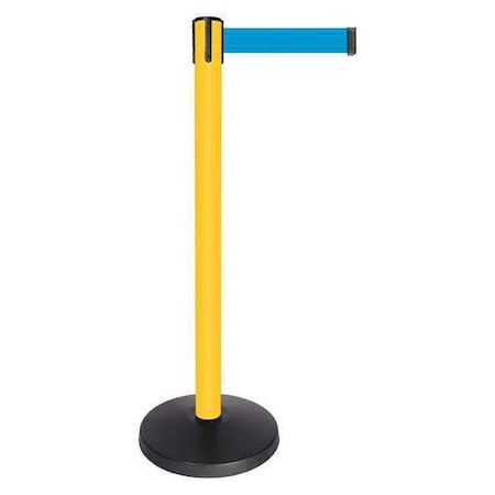 Barrier Post with Belt, Yellow, 10 ft Length, 40 in Post Height, No Legend, Powder Coated MPN:QPLUS-35-L3