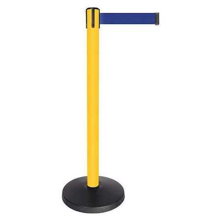 Barrier Post with Belt, Yellow, 10 ft Length, 40 in Post Height, No Legend, Powder Coated MPN:QPLUS-35-L5