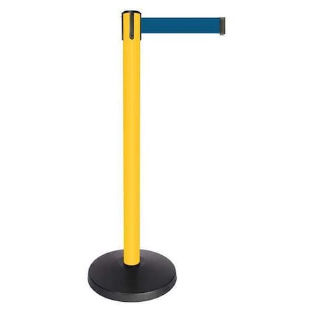 Barrier Post with Belt, Yellow, 10 ft Length, 40 in Post Height, No Legend, Powder Coated MPN:QPLUS-35-L7