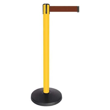 Barrier Post with Belt, Yellow, 10 ft Length, 40 in Post Height, No Legend, Powder Coated MPN:QPLUS-35-N7