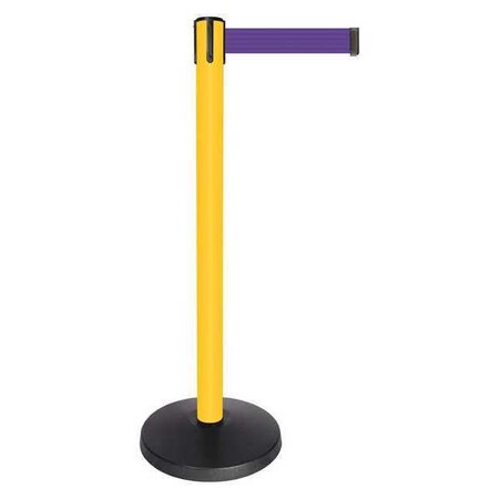 Barrier Post with Belt, Yellow, 10 ft Length, 40 in Post Height, No Legend, Powder Coated MPN:QPLUS-35-P5