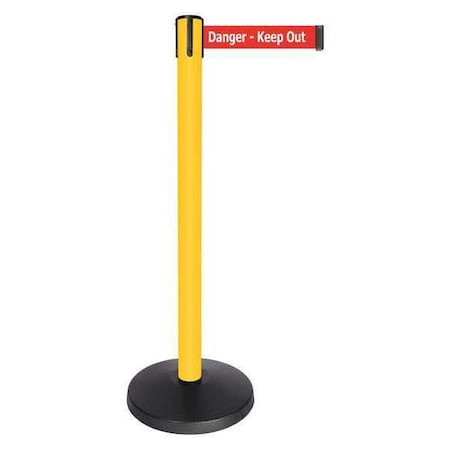 Barrier Post with Belt, Yellow, 10 ft Length, 40 in Post Height, Danger Keep Out, Powder Coated MPN:QPLUS-35-RH