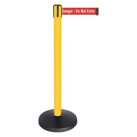 Barrier Post with Belt, Yellow, 10 ft Length, 40 in Post Height, Danger Do Not Enter, Powder Coated MPN:QPLUS-35-RI