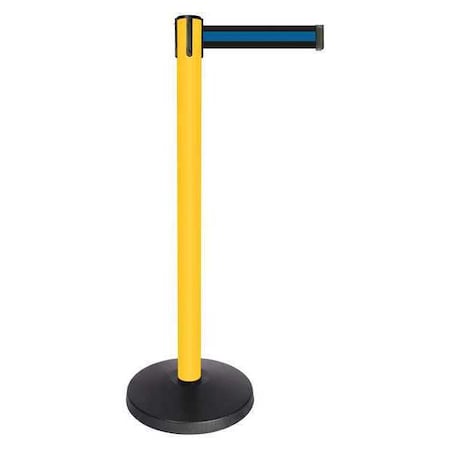Barrier Post with Belt, Yellow, 10 ft Length, 40 in Post Height, No Legend, Powder Coated MPN:QPLUS-35-S1