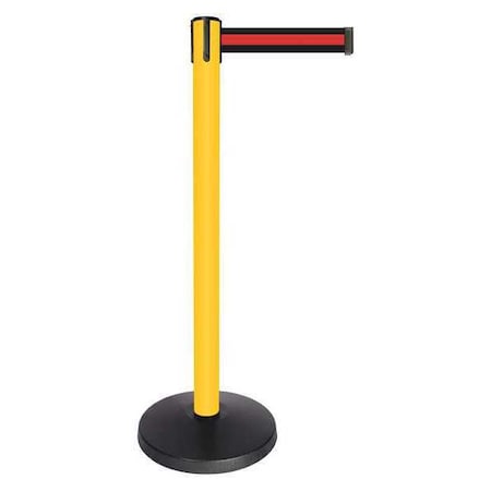 Barrier Post with Belt, Yellow, 10 ft Length, 40 in Post Height, No Legend, Powder Coated MPN:QPLUS-35-S2