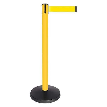 Barrier Post with Belt, Yellow, 10 ft Length, 40 in Post Height, No Legend, Powder Coated MPN:QPLUS-35-Y5