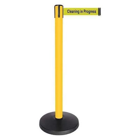 Barrier Post with Belt, Yellow, 10 ft Length, 40 in Post Height, Cleaning in Progress MPN:QPLUS-35-YC