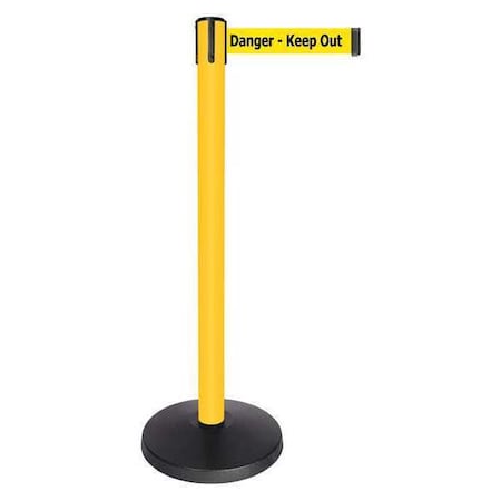 Barrier Post with Belt, Yellow, 10 ft Length, 40 in Post Height, Danger Keep Out, Powder Coated MPN:QPLUS-35-YD