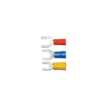 Fork Terminal, #8 Stud Size, 10 AWG, 600 V, PVC Insulated, Yellow, 8 PK MPN:160425-2008