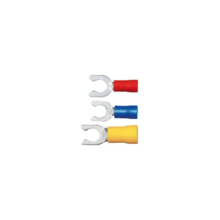 Fork Terminal, #10 Stud Size, 10 AWG, 600 V, PVC Insulated, Yellow, 100 PK MPN:160432-100