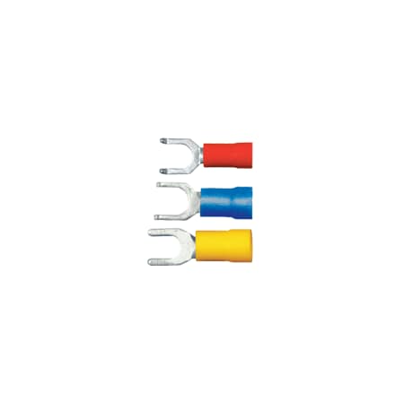Fork Terminal, #8 Stud Size, 10 AWG, 600 V, PVC Insulated, Yellow, 100 PK MPN:160435-100