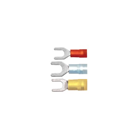 Fork Terminal, #8 Stud Size, 10 AWG, 600 V, Nylon Insulated, Yellow, Crimp Termination Only, 100 PK MPN:163425-100