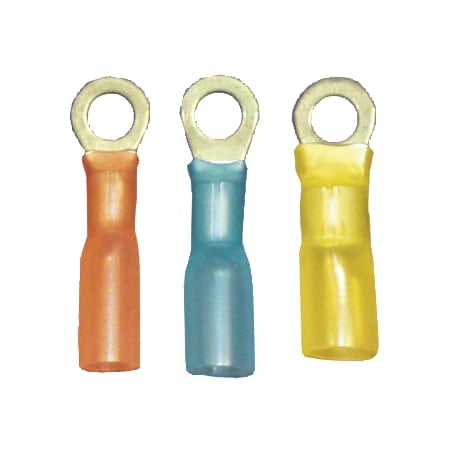 Ring Terminal, 5/16 in Stud Size, 18 AWG, 600 V, Heat Shrink Insulated, Red, 25 PK MPN:164106-025