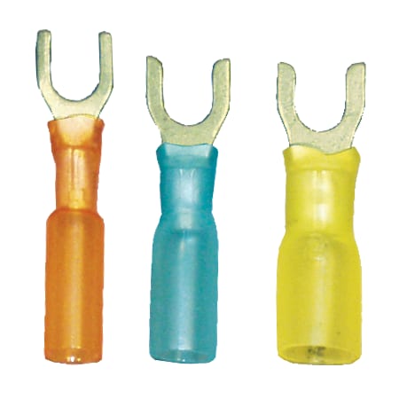 Fork Terminal, #6 Stud Size, 18 AWG, 600 V, Heat Shrink Insulated, Red, 100 PK MPN:164124-100
