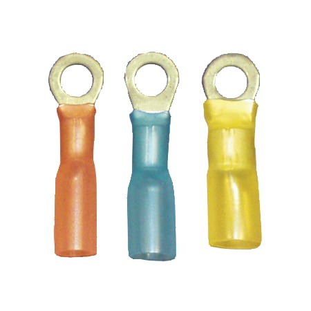 Ring Terminal, #10 Stud Size, 14 AWG, 600 V, Heat Shrink Insulated, Blue, 25 PK MPN:164204-025