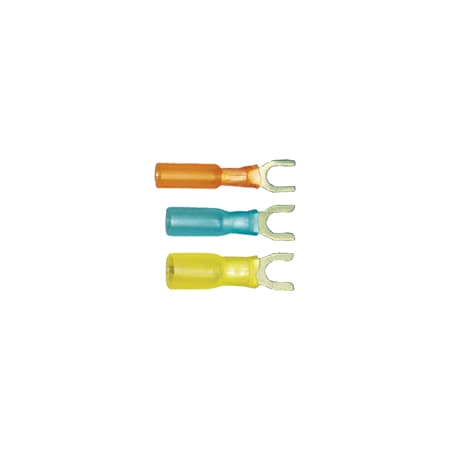Fork Terminal, #10 Stud Size, 14 AWG, 600 V, Heat Shrink Insulated, Blue, 100 PK MPN:164226-100