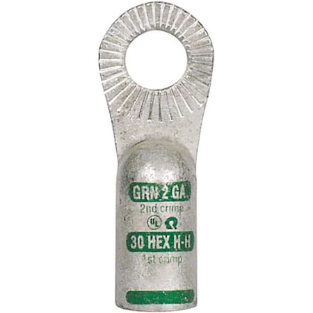 One-Hole Compression Lug, 3/8 in Stud, Standard Barrel, Copper, Green MPN:4902-525-001F