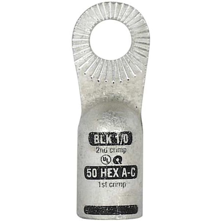 One-Hole Compression Lug, 1/0 AWG Max, 3/8 in Stud, Standard Barrel, Copper, Black MPN:4910-525-001F