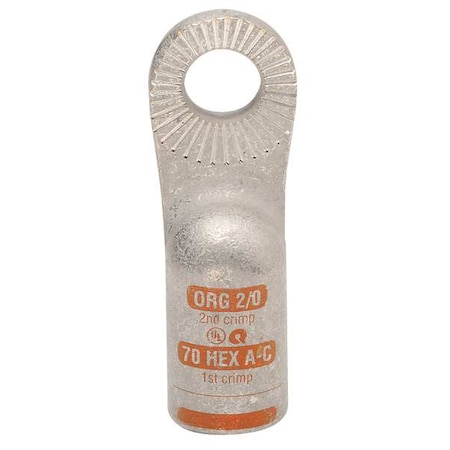 One-Hole Compression Lug, 2/0 AWG Max, 3/8 in Stud, Standard Barrel, Copper, Orange MPN:4920-525-001F