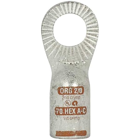 One-Hole Compression Lug, 2/0 AWG Max, 1/2 in Stud, Standard Barrel, Copper, Orange MPN:4920-525-001H