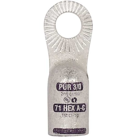 One-Hole Compression Lug, 3/0 AWG Max, 3/8 in Stud, Standard Barrel, Copper, Purple MPN:4930-525-001F