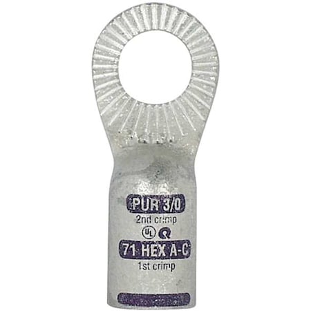 One-Hole Compression Lug, 3/0 AWG Max, 1/2 in Stud, Standard Barrel, Copper, Purple MPN:4930-525-001H