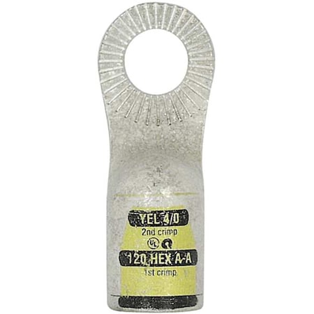 One-Hole Compression Lug, 4/0 AWG Max, 1/2 in Stud, Standard Barrel, Copper, Yellow MPN:4940-525-001H
