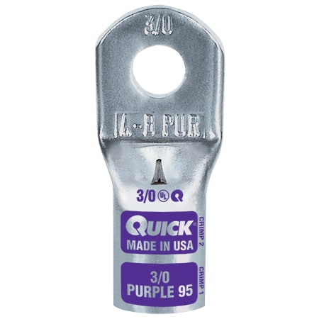 One-Hole Compression Lug, 4 AWG Max, Standard Barrel, Copper, None, 5 PK MPN:8804-005E
