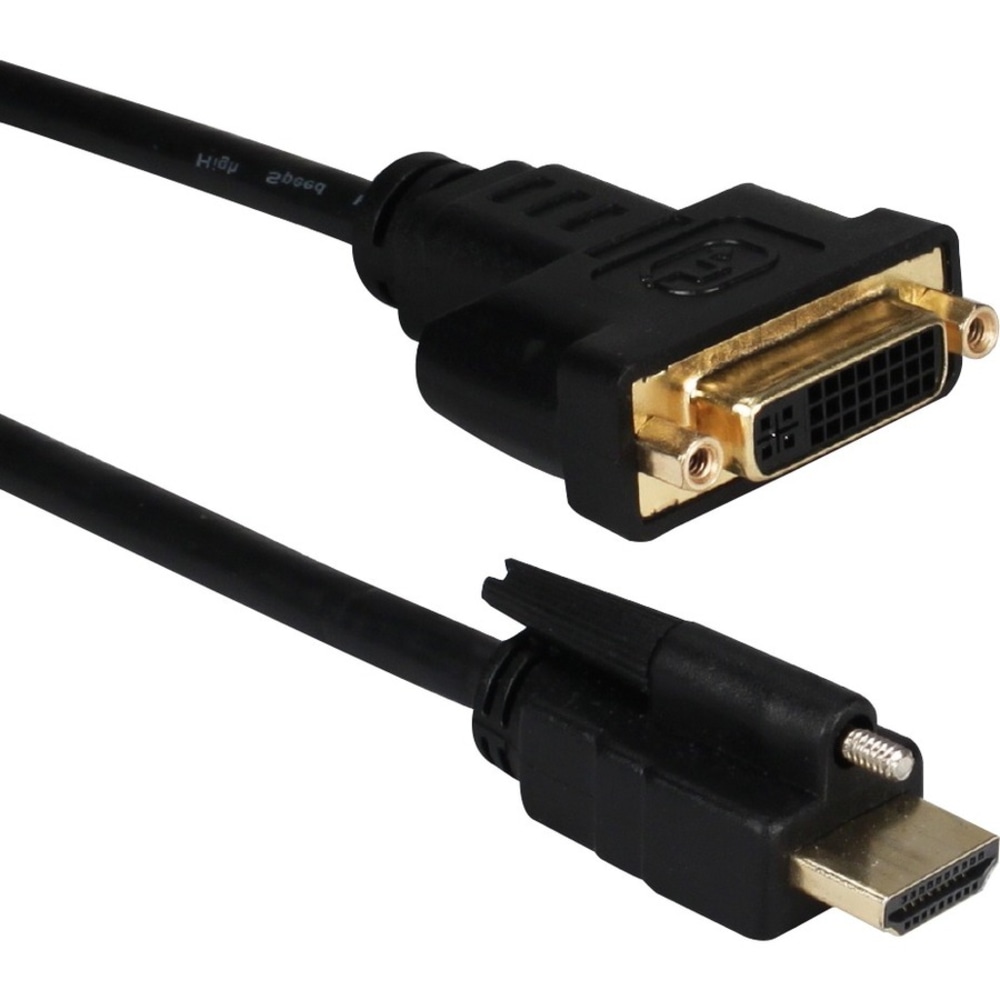 QVS 1-Meter DVI Female to Locking HDMI Male Adaptor - 3.28 ft - First End: 1 x 19-pin HDMI Digital Audio/Video - Male - Second End: 1 x 29-pin DVI Digital Video - Female - Gold-flash Plated Contact - Black (Min Order Qty 5) MPN:HDVISX-1M