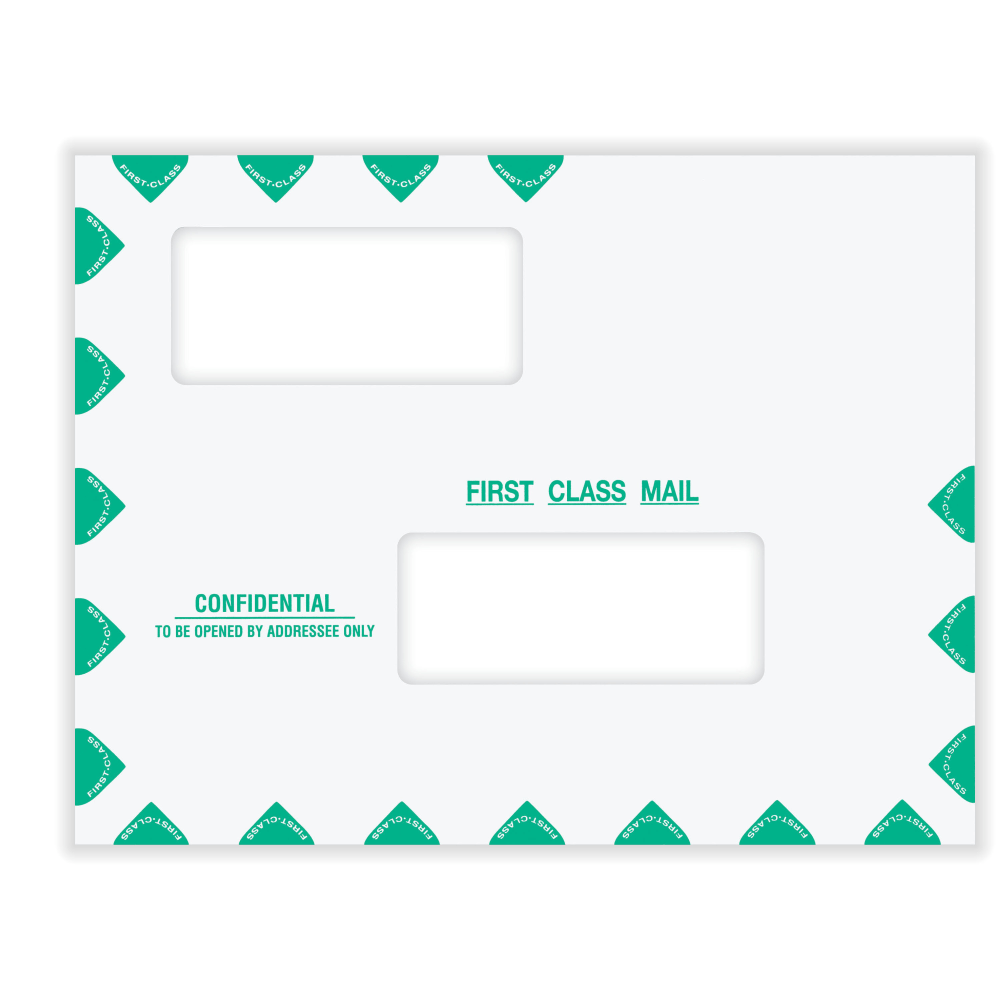 ComplyRight First Class Double Window Tax Mailer Envelope, Offset Windows, White/Green, Self-Seal, 10in x 13in, Pack of 50 - PEB02 MPN:PEB02